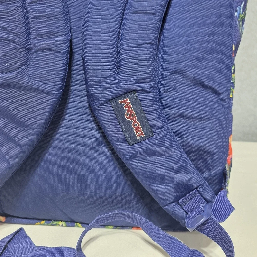 JanSport Big Student Blue Floral Backpack Polyester Zip Pockets